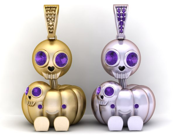 スカルとカボチャのペンダント 3D 印刷可能モデル 3Dプリントモデル .c4d .max .obj .3ds .fbx .stl .blend