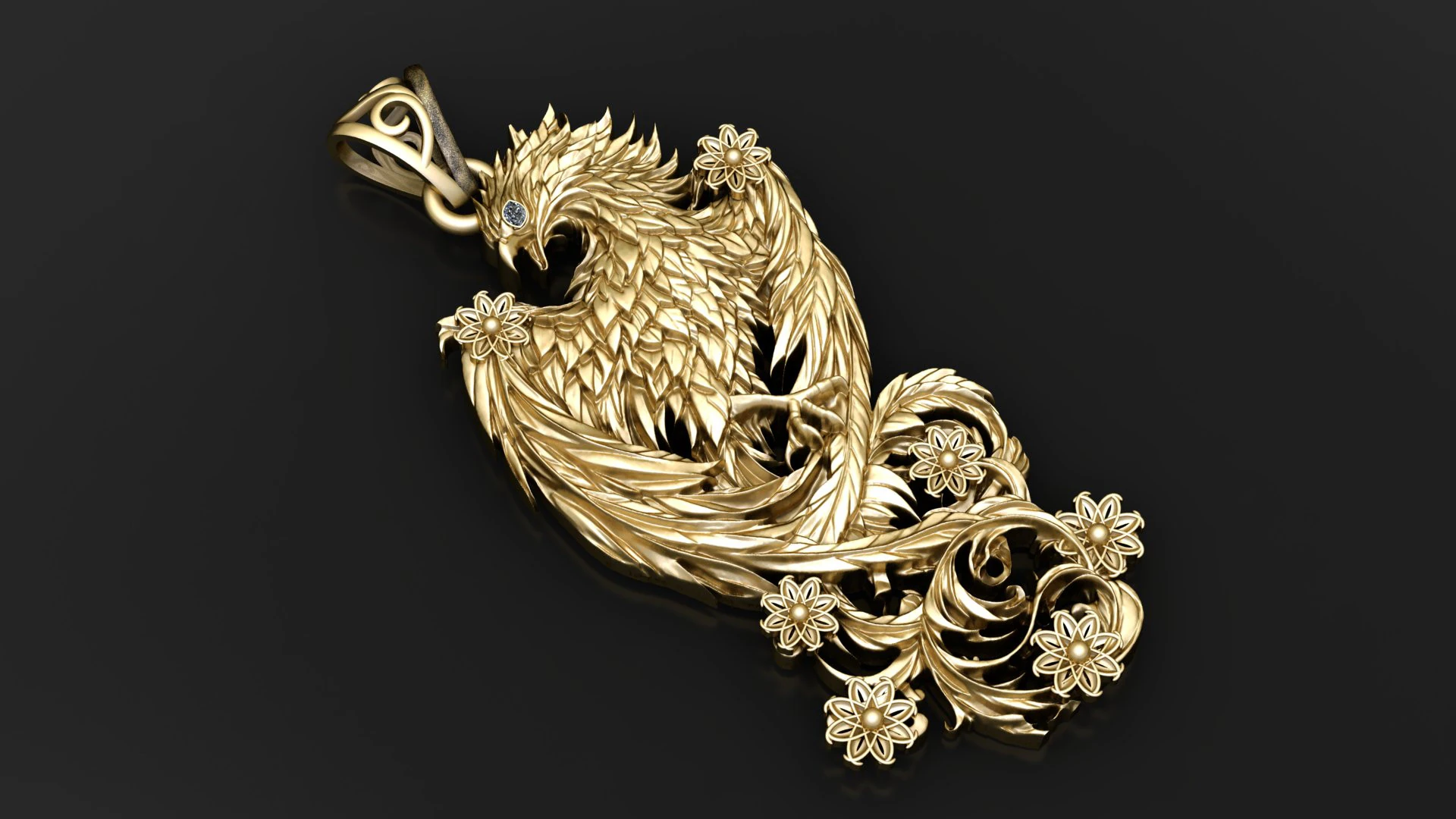 Majestic Phoenix Pendant 3D Print Model .c4d .max .obj .3ds .fbx .stl .blend