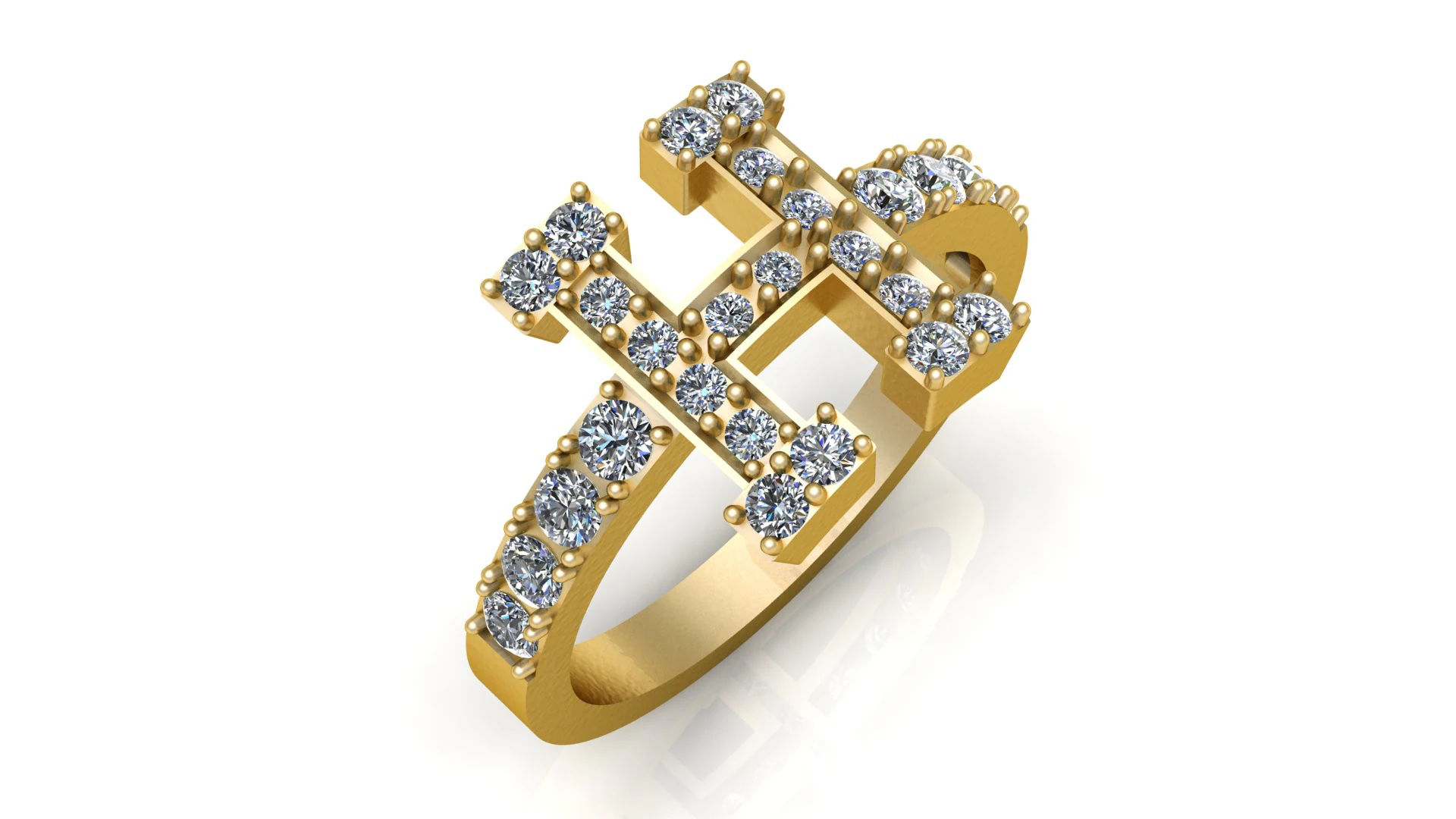 Diamond Cross Gold Ring 3D Print Model .c4d .max .obj .3ds .fbx .stl .blend 