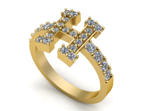 Cincin Emas Salib Berlian Model Cetak 3D
