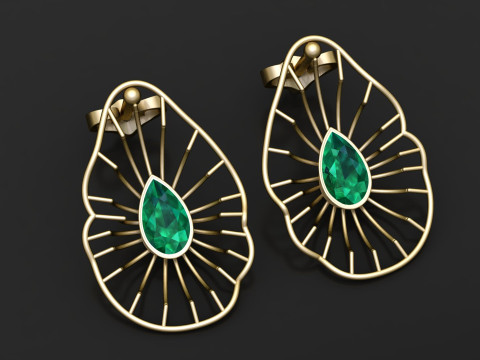 Anting Emas Tetesan Zamrud Model Cetak 3D