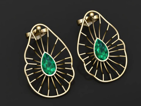 Emerald Drop Gold Earrings 3D Print Model