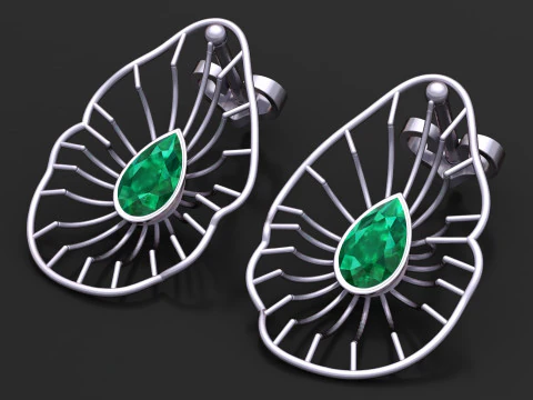Emerald Drop Gold Earrings 3D Print Model