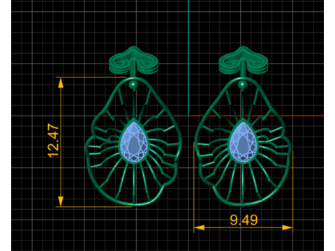 Anting Emas Tetesan Zamrud Model Cetak 3D