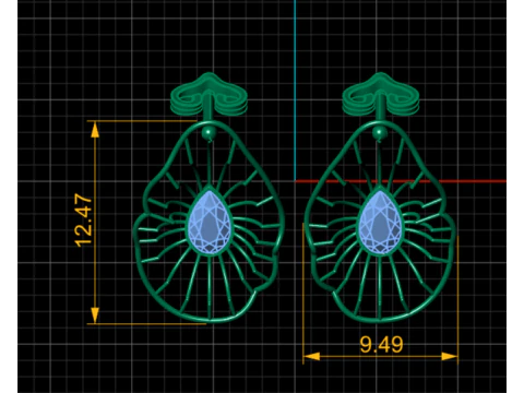 Emerald Drop Gold Earrings 3D Print Model