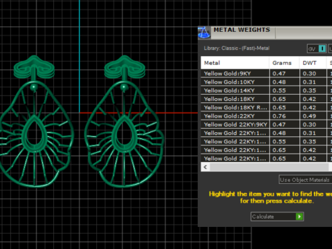 Anting Emas Tetesan Zamrud Model Cetak 3D