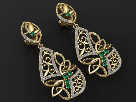 Luxury Emerald Diamond Drop Earrings 3Dプリントモデル