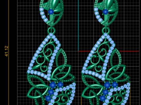 高級エメラルド ダイヤモンド ドロップ イヤリング 3Dプリントモデル