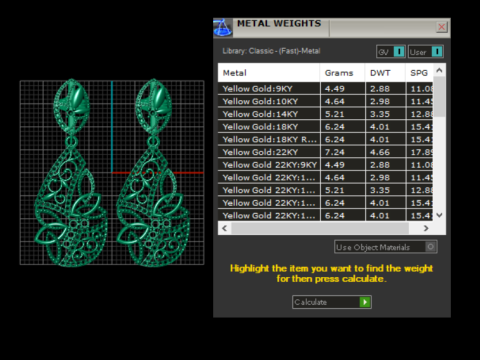 高級エメラルド ダイヤモンド ドロップ イヤリング 3Dプリントモデル