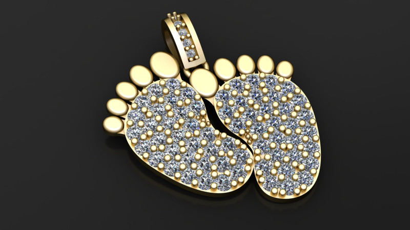 Ciondolo con diamanti piedini di bambino Modello di stampa 3D .c4d .max .obj .3ds .fbx .stl .blend 