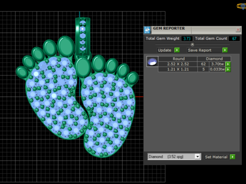 Ciondolo con diamanti piedini di bambino Modello di stampa 3D