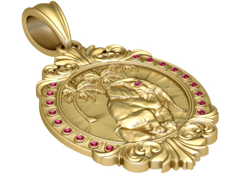 Modello stampabile 3D con ciondolo a forma di palma con ciondolo elefante Modello di stampa 3D