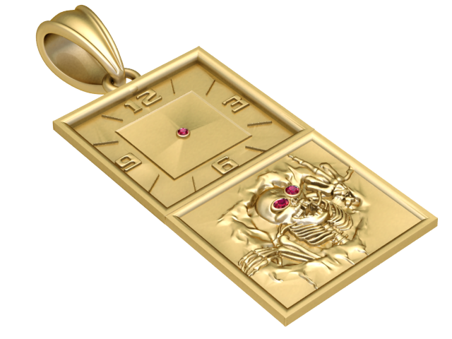 MODELLO STAMPABILE 3D CON PENDENTE OROLOGIO E TESCHIO QUADRATO Modello di stampa 3D .c4d .max .obj .3ds .fbx .stl .blend