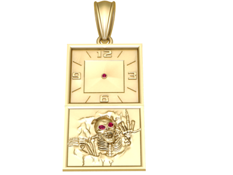 MODELLO STAMPABILE 3D CON PENDENTE OROLOGIO E TESCHIO QUADRATO Modello di stampa 3D