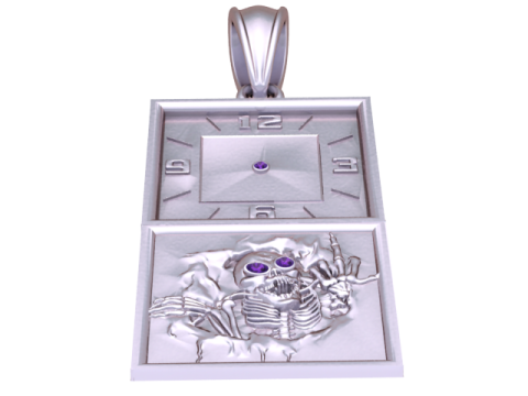 MODELLO STAMPABILE 3D CON PENDENTE OROLOGIO E TESCHIO QUADRATO Modello di stampa 3D