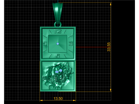 MODELLO STAMPABILE 3D CON PENDENTE OROLOGIO E TESCHIO QUADRATO Modello di stampa 3D