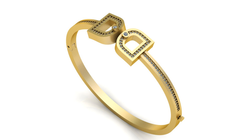 Luxe gouden, met diamanten bezaaide geometrische armband 3D printmodel .c4d .max .obj .3ds .fbx .stl .blend