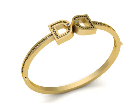Luxury Gold Diamond-Studded Geometric Bangle 3D Print Model