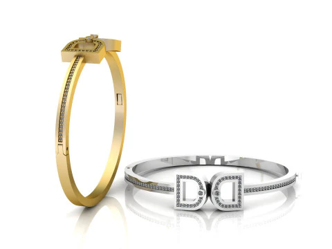 Luxury Gold Diamond-Studded Geometric Bangle 3D Print Model