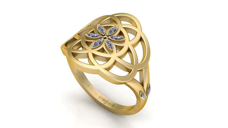 Złoty pierścionek z kwiatową mandalą Model do druku 3D .c4d .max .obj .3ds .fbx .stl .blend 