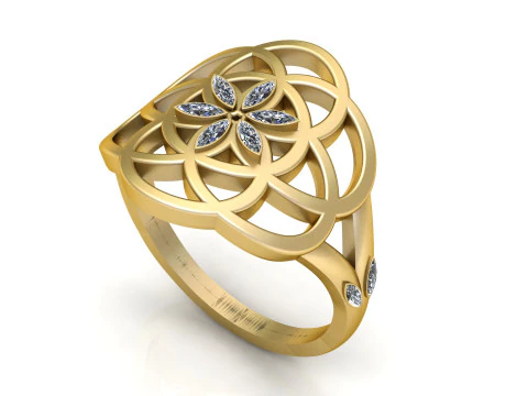 Bloemen Mandala gouden ring 3D printmodel
