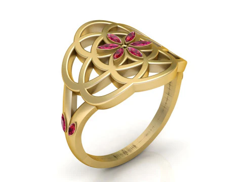 Floral Mandala Gold Ring 3D Print Model