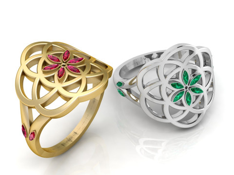 Złoty pierścionek z kwiatową mandalą Model do druku 3D