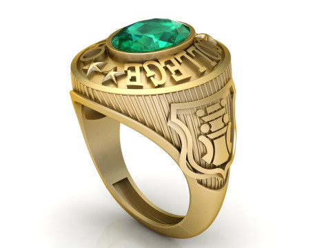 Classic Gold College Ring 3D Print Model
