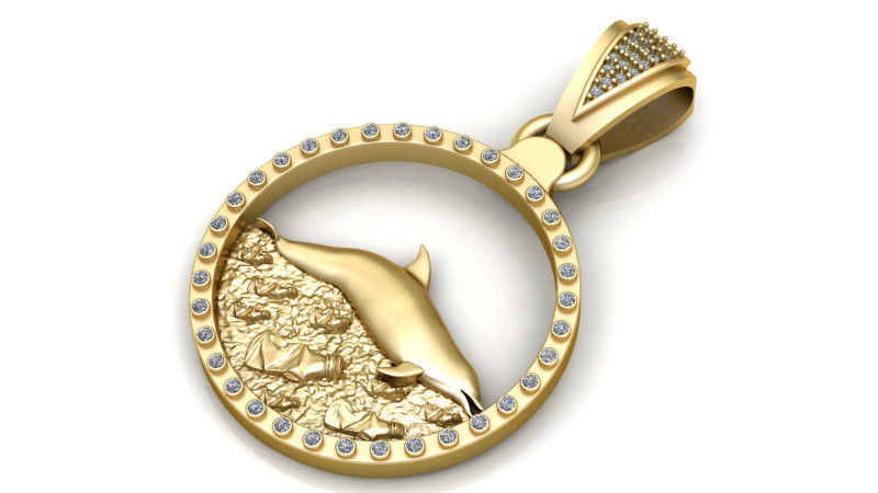 우아한 골드 돌고래 펜던트 3D 프린트 모델 .c4d .max .obj .3ds .fbx .stl .blend