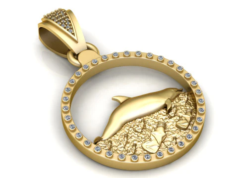 Elegant Gold Dolphin Pendant 3D Print Model