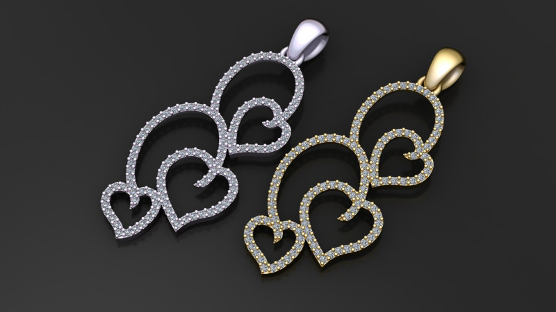 PENDENTIF COEURS DAIMOUND MODÈLE IMPRIMABLE 3D Modèles 3D en vedette .c4d .max .obj .3ds .fbx .stl .blend