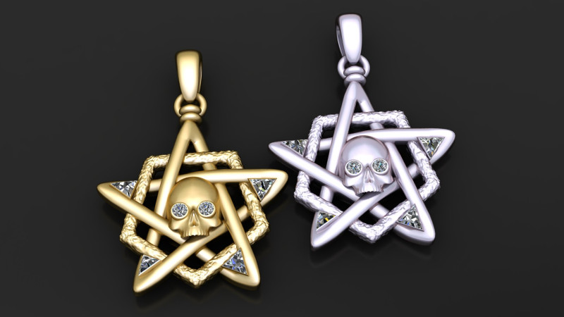 ЧЕРЕПЫ И ЗВЕЗДНЫЙ КУЛОН 3D МОДЕЛЬ ДЛЯ ПЕЧАТИ 3D Принт Модель .c4d .max .obj .3ds .fbx .stl .blend