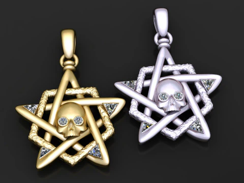 ЧЕРЕПЫ И ЗВЕЗДНЫЙ КУЛОН 3D МОДЕЛЬ ДЛЯ ПЕЧАТИ 3D Принт Модель