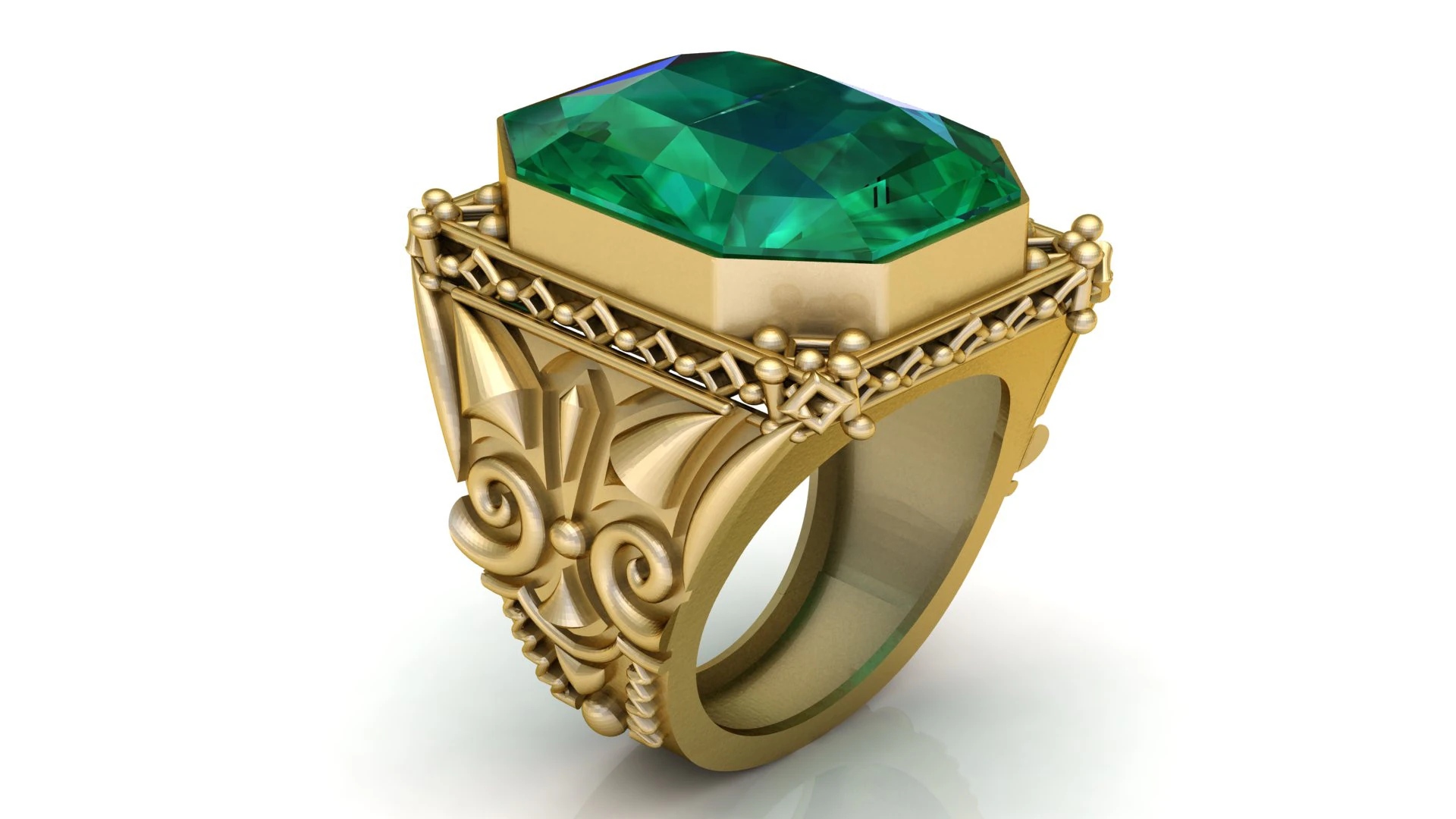 Royal Emerald Vintage Ring 3D Print Model .c4d .max .obj .3ds .fbx .stl .blend 