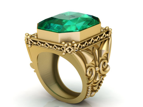 Royal Emerald Vintage Ring 3D Print Model
