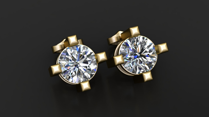 经典金钻石耳钉 3D 打印模型 .c4d .max .obj .3ds .fbx .stl .blend