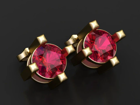 Classic Gold Diamond Stud Earrings 3D Print Model