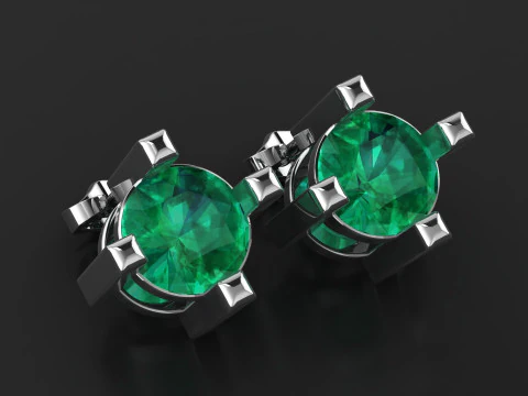 Classic Gold Diamond Stud Earrings 3D Print Model