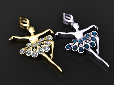 Elegante pendente con diamanti ballerina Modello di stampa 3D