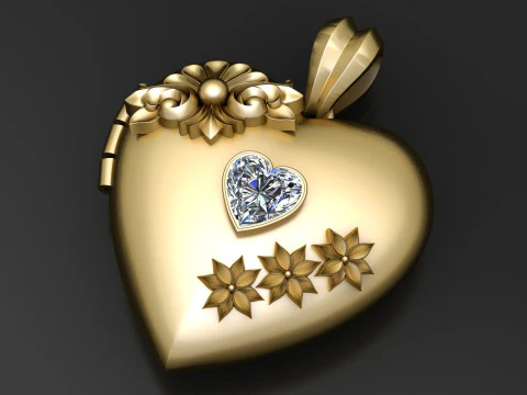 Vintage Floral Heart Locket with Ruby Gem 3D Print Model