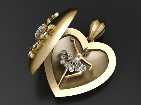 Medalhão de coração floral vintage com gema de rubi Modelo de Impressão 3D