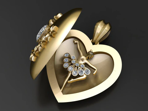 Vintage Floral Heart Locket with Ruby Gem 3D Print Model