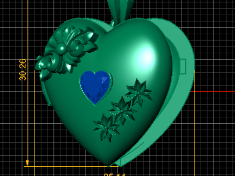 Medalhão de coração floral vintage com gema de rubi Modelo de Impressão 3D