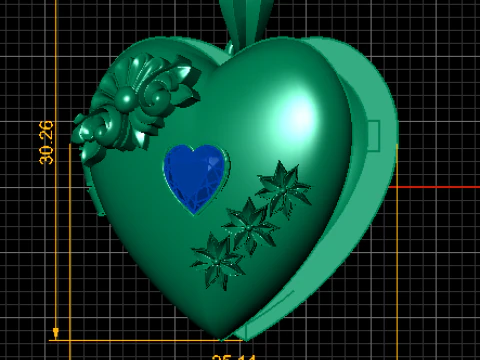 Vintage Floral Heart Locket with Ruby Gem 3D Print Model