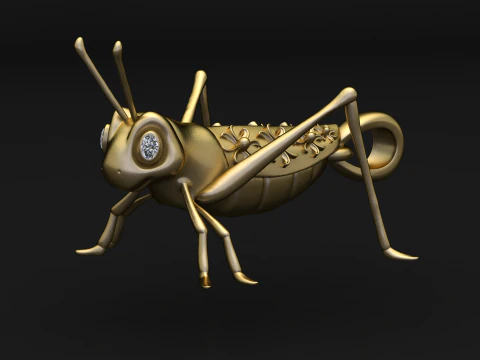 Golden Grasshopper Pendant 3D Print Model