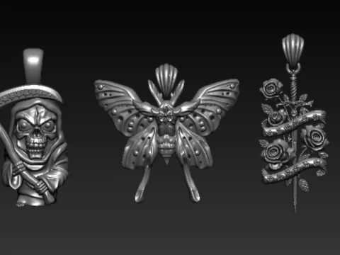 Royal Floral Skull Pendant 3D Print Model