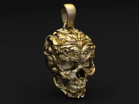 Royal Floral Skull Pendant 3D Print Model