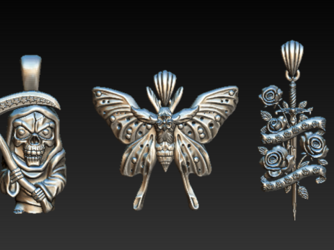 रॉयल पुष्प खोपड़ी लटकन 3D प्रिंट मॉडल