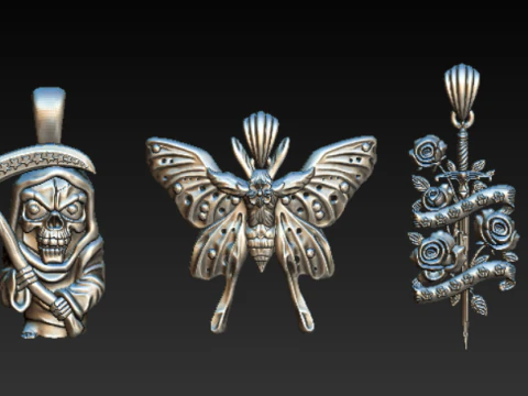 Royal Floral Skull Pendant 3D Print Model