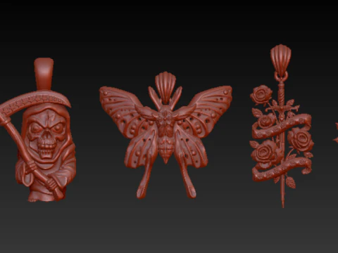 Royal Floral Skull Pendant 3D Print Model